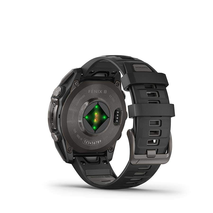 Garmin fenix 8 Smartwatch - 47mm AMOLED Sapphire Display, Carbon Gray DLC Titanium Bezel, Black/Pebble Gray Band