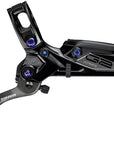 Maneta de freno de disco SRAM G2 Ultimate - Montaje en poste trasero Maneta de carbono Herrajes de titanio Negro brillante Herrajes arcoíris A2