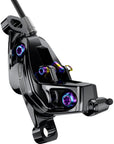 Maneta de freno de disco SRAM G2 Ultimate - Montaje en poste trasero Maneta de carbono Herrajes de titanio Negro brillante Herrajes arcoíris A2