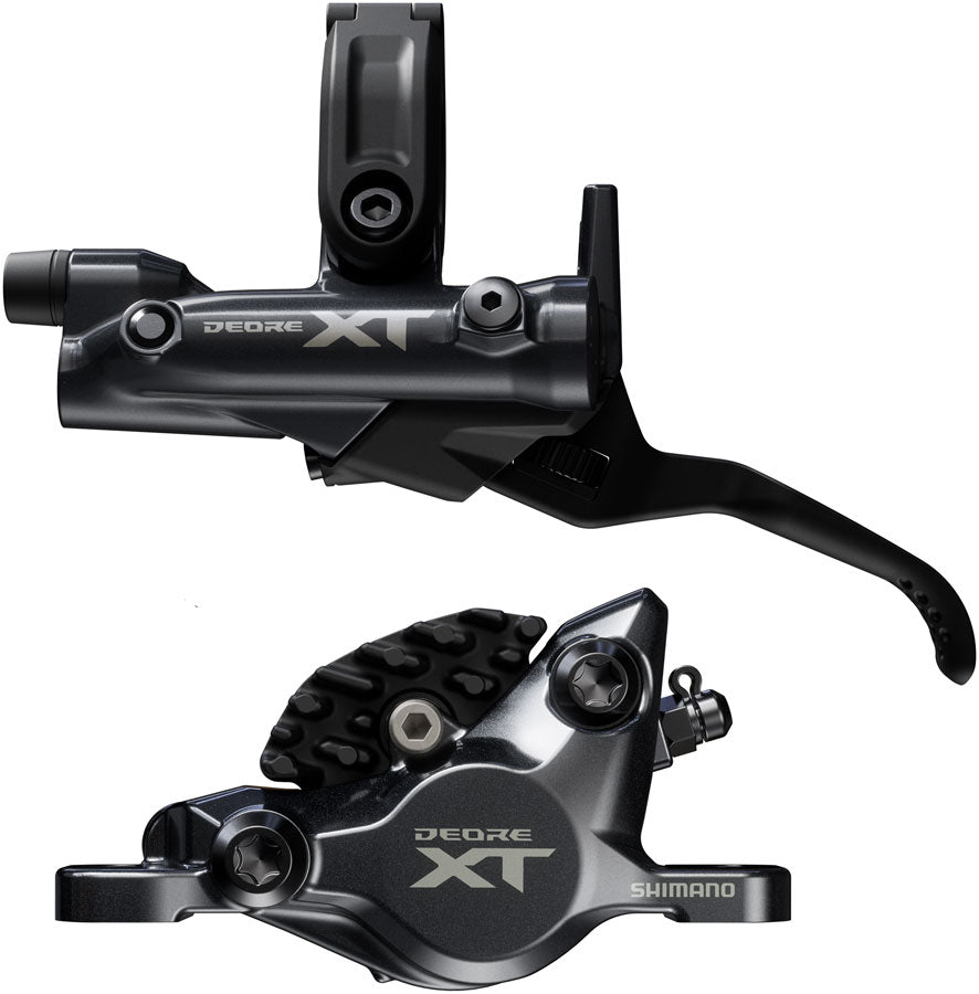 Maneta de freno de disco Shimano Deore XT M8200 (izquierda/delantera), montaje en poste, pinza de 2 pistones, SM-BH90-SBM, aleta de manguera, pastillas de metal, color negro
