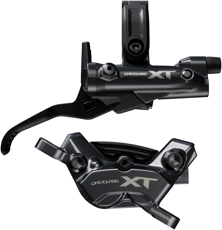 Freno de disco Shimano Deore XT BR-M8220 BL-M8200 Maneta (derecha/trasera) Montaje en poste Pinza de 4 pistones SM-BH90-SBM Aleta de manguera Pastillas de metal NEGRO