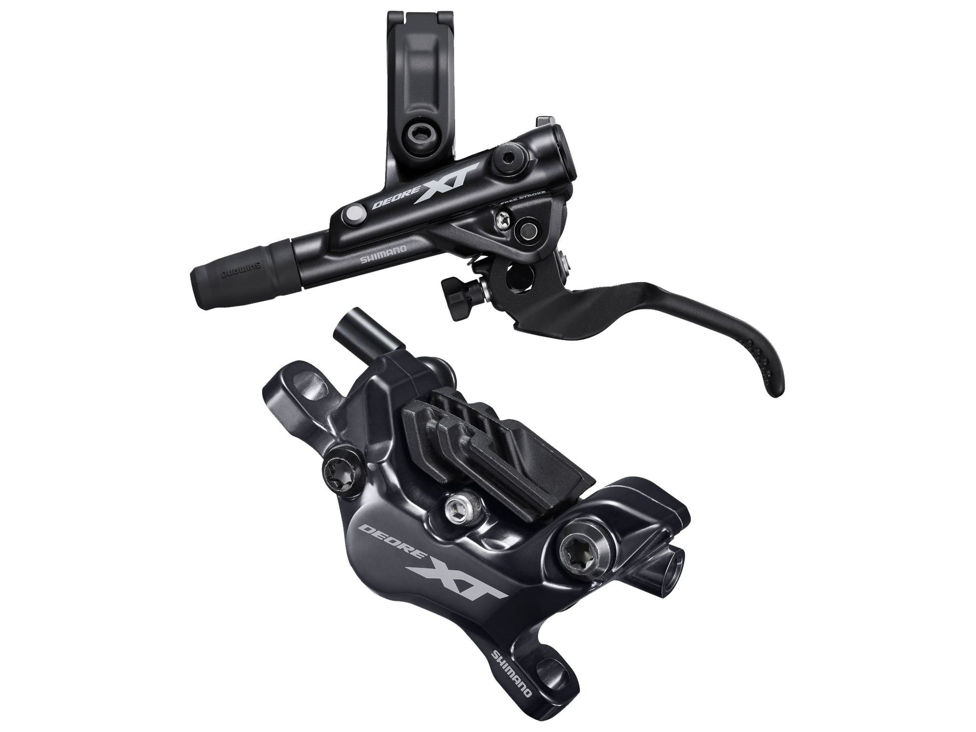 Maneta de freno de disco Shimano Deore XT BL-M8100/BR-M8120 (delantera), montaje en poste hidráulico, pastillas con aletas de 4 pistones, abrazadera I-SPEC EV, color negro