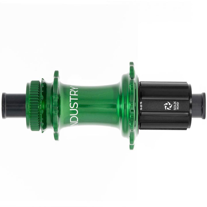 Buje de disco trasero Industry Nine Solix G Classic HG11, 24 agujeros, 12 mm, TA, 142 mm, Shimano HG 11, color verde