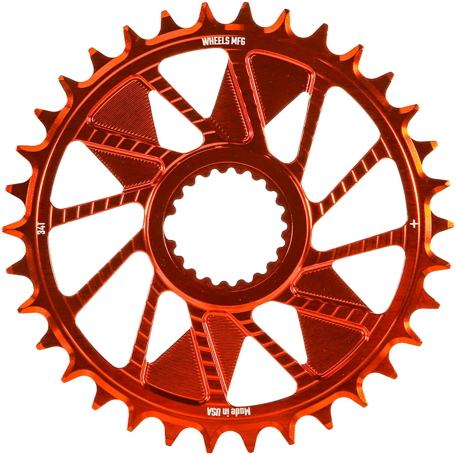 Wheels Manufacturing Direct Mount Chainring - 34t Shimano Direct Mount 1.5mm Inboard Offset HG+ Chain Compatible Orange