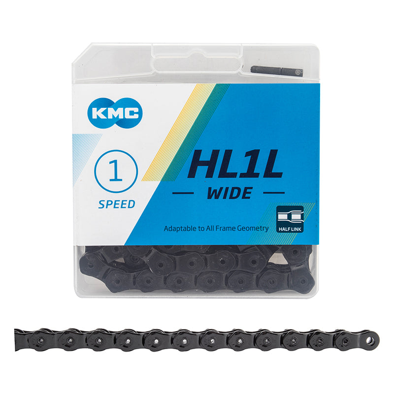 KMC HL1 Wide Chain - Single Speed 1/2&quot; x 1/8&quot; 100 Links Half Link Chain BLK