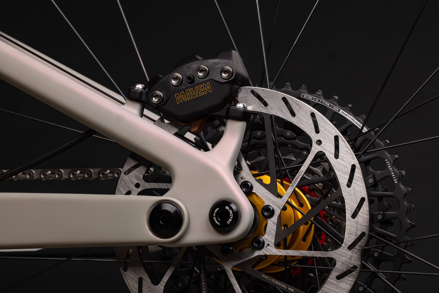 Maven brakes and Chris King gold hub