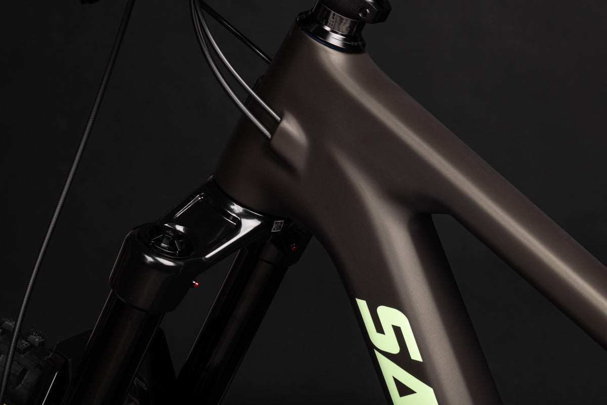 Santa Cruz Nomad head tube and fork crown in Matte Metallic Earth