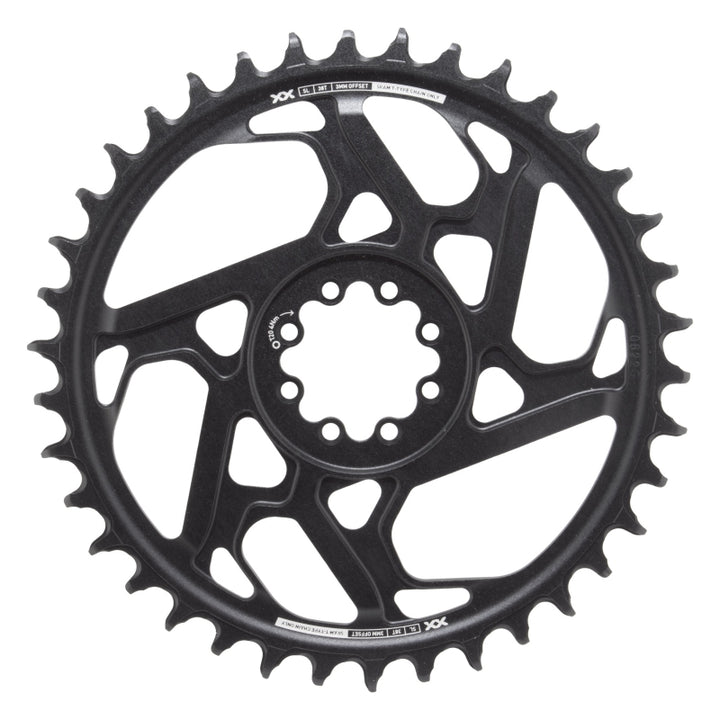 SRAM XX SL Eagle T-Type Direct Mount Chainring - 38t 12-Speed 8-Bolt Direct Mount 3mm Offset Aluminum BLK/Silver D1