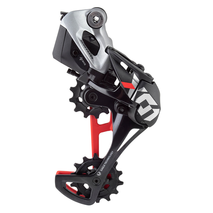 Desviador trasero SRAM X01 Eagle AXS - 12 velocidades, jaula larga, 52 dientes máx., batería se vende por separado, negro/rojo