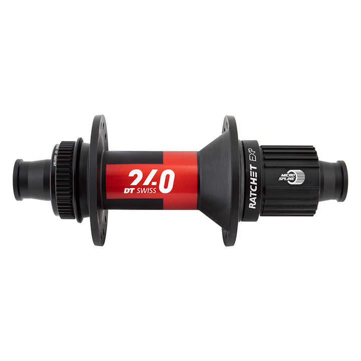 Buje trasero DT Swiss 240 EXP - 12 x 148 mm, Center-Lock Micro Spline, negro/rojo, 28 agujeros, 36 puntos