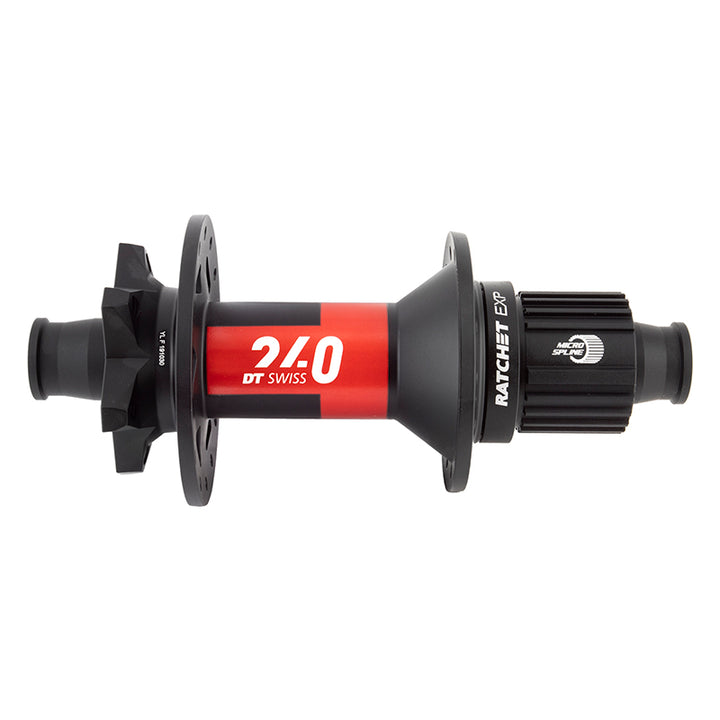 Buje trasero DT Swiss 240 EXP - 12 x 148 mm, 6 tornillos, micro estrías, negro/rojo, 28 agujeros, 36 puntos