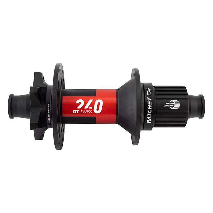Buje trasero DT Swiss 240 EXP - 12 x 148 mm, 6 tornillos, micro estrías, negro/rojo, 32 agujeros, 36 puntos