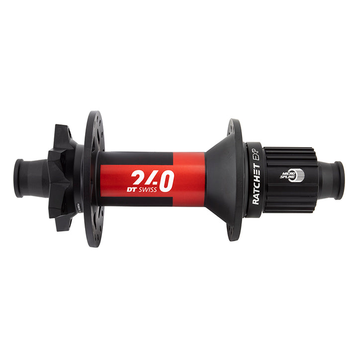 Buje trasero DT Swiss 240 EXP - 12 x 157 mm, 6 tornillos, micro estrías, negro/rojo, 32 agujeros, 36 puntos