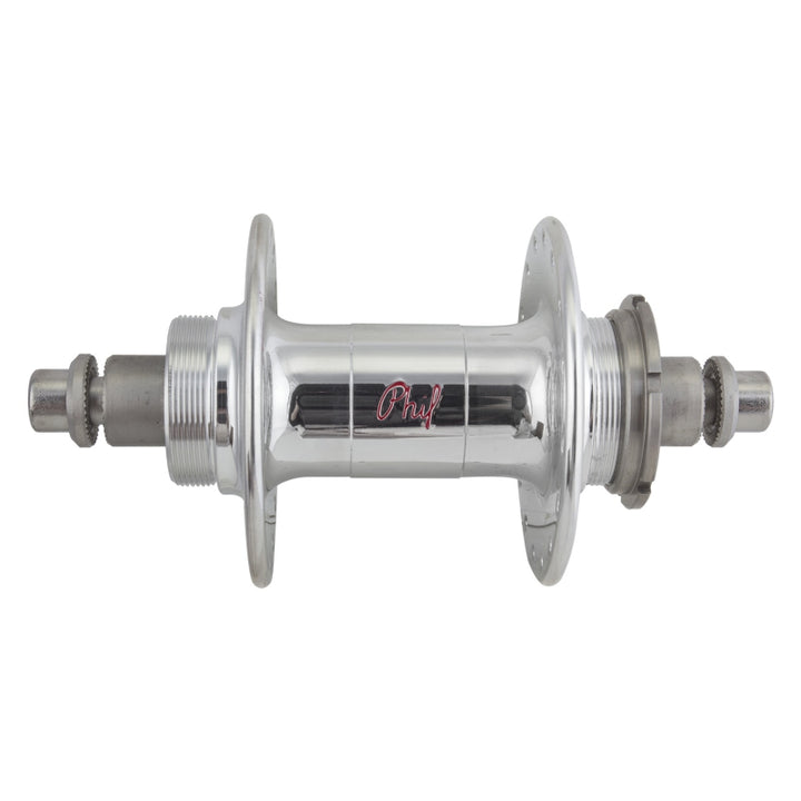 Buje trasero Phil Wood de brida alta - Roscado x 120 mm Freno de llanta Roscado Plata 32H