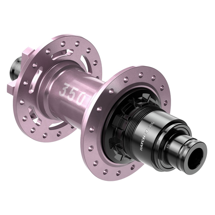 Buje trasero DT Swiss 350 DEG - 12 x 148 mm, 6 tornillos, edición limitada, rosa, 32 agujeros, 72 puntos