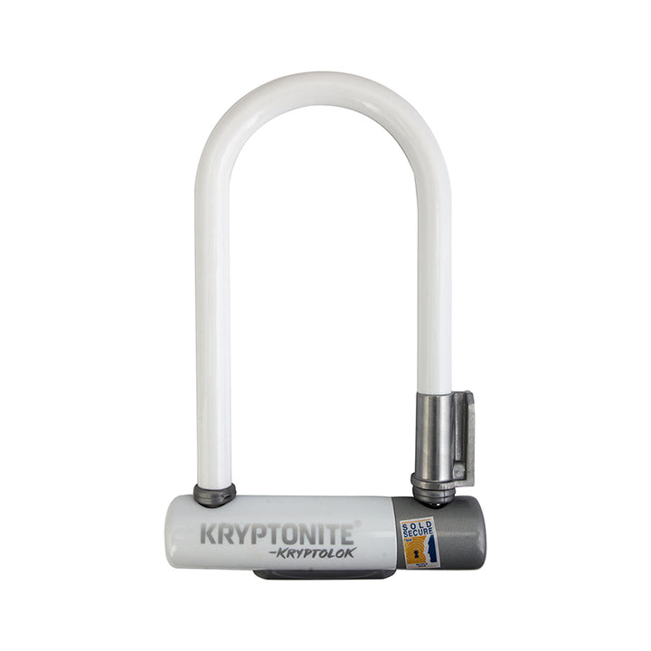 Candado en U Kryptonite Krypto Serie 2 Mini-7 - 3,25 x 7" con llave blanca. Incluye soporte.