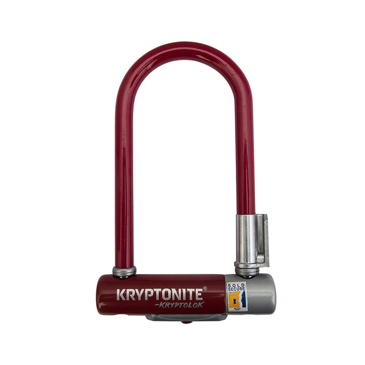 Candado en U Kryptonite Krypto Serie 2 Mini-7 - 3,25 x 7" con llave color granate. Incluye soporte.