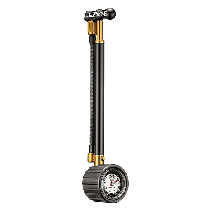 Bomba Lezyne Shock Drive con manguera trenzada y manómetro de 400 psi, color negro
