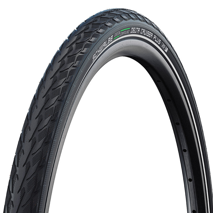Schwalbe Delta Cruiser Plus Hybrid Tire 26"x2.00 Wire Clincher Green Compound PunctureGuard Reflex 50TPI Black