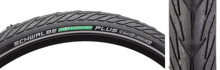 Neumático Schwalbe Energizer Plus - 26 x 1,75, cubierta de alambre, negro/reflectante, rendimiento GreenGuard Addix E50