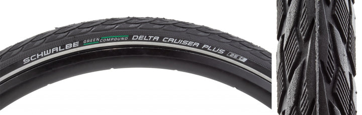 Neumático Schwalbe Delta Cruiser Plus - 700 x 35, cubierta de alambre negra/reflectante, línea activa, punctureguard, compuesto verde E-25