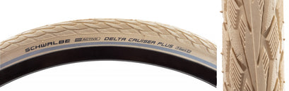 Neumático Schwalbe Delta Cruiser Plus - 700 x 35, cubierta de alambre, crema/reflectante, línea activa, punctureguard SBC