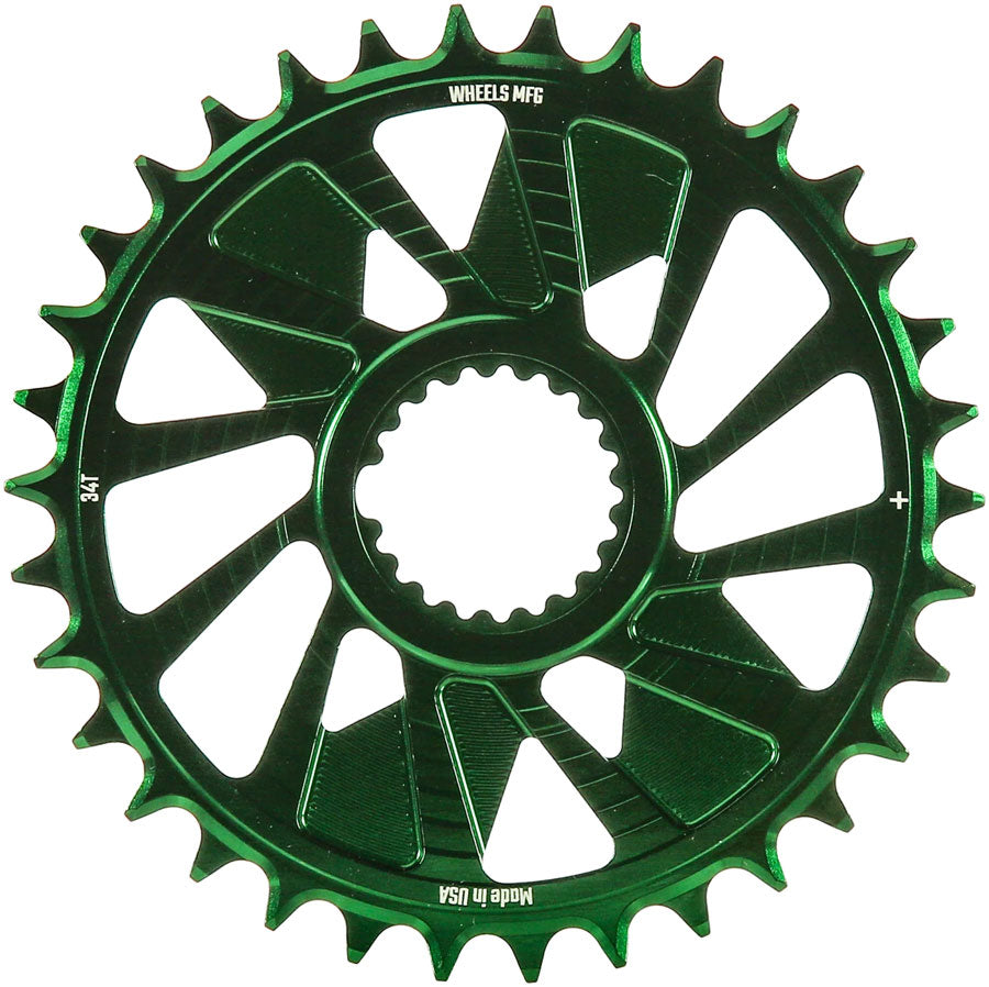 Wheels Manufacturing Direct Mount Chainring - 34t Shimano Direct Mount 1.5mm Outboard Offset HG+ Chain Compatible Green