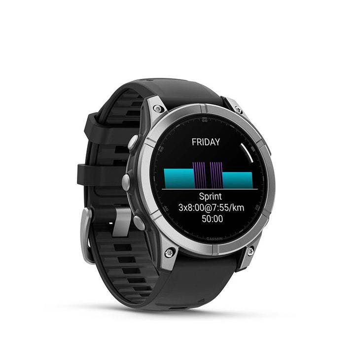 Reloj inteligente Garmin Fenix ​​E de 47 mm con pantalla AMOLED y correa de silicona negra de acero gris pizarra