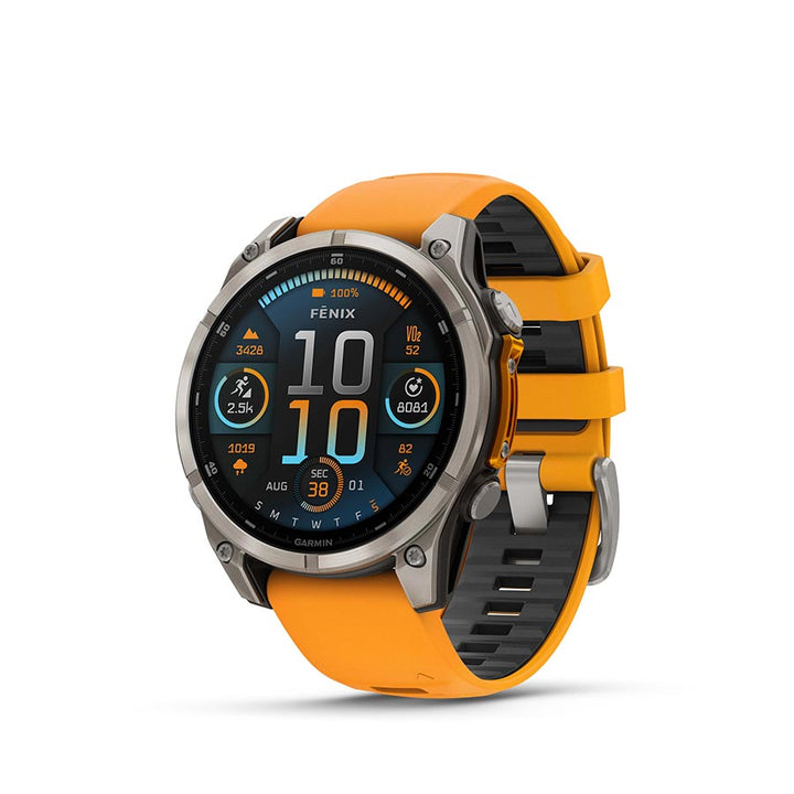 Garmin fenix 8 AMOLED Sapphire 47mm Smartwatch - Titanium Bezel, Orange/ Graphite Band