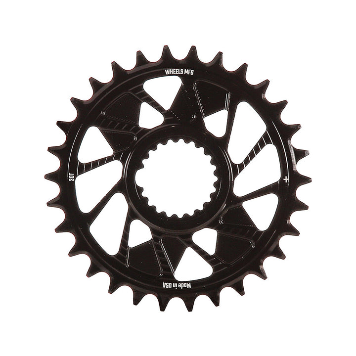 Wheels Manufacturing Shimano DM HG+ Inboard Chainring Teeth: 30 Speed: 12 BCD: Direct Mount Shimano Single 7075 Aluminum Black