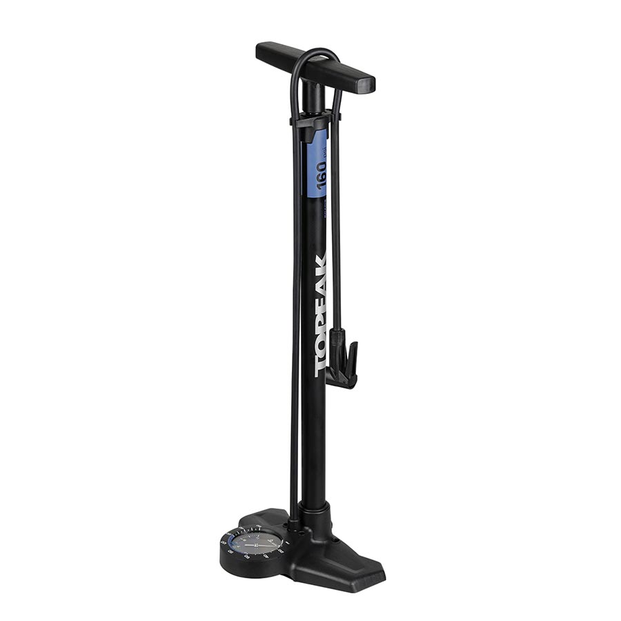 Topeak Joeblow Roadie Ex Floor Pump - Steel Barrel / Plastic Base 3.5&quot; Base Mount Gauge 160 Psi /11 Bar Smarthead BLK/Blue