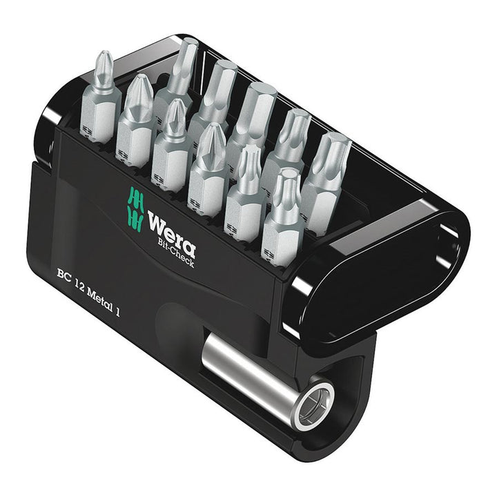 Portapuntas y juego de puntas Wera Bit-Check 12 de metal (1 unidad, entrada de 1/4")