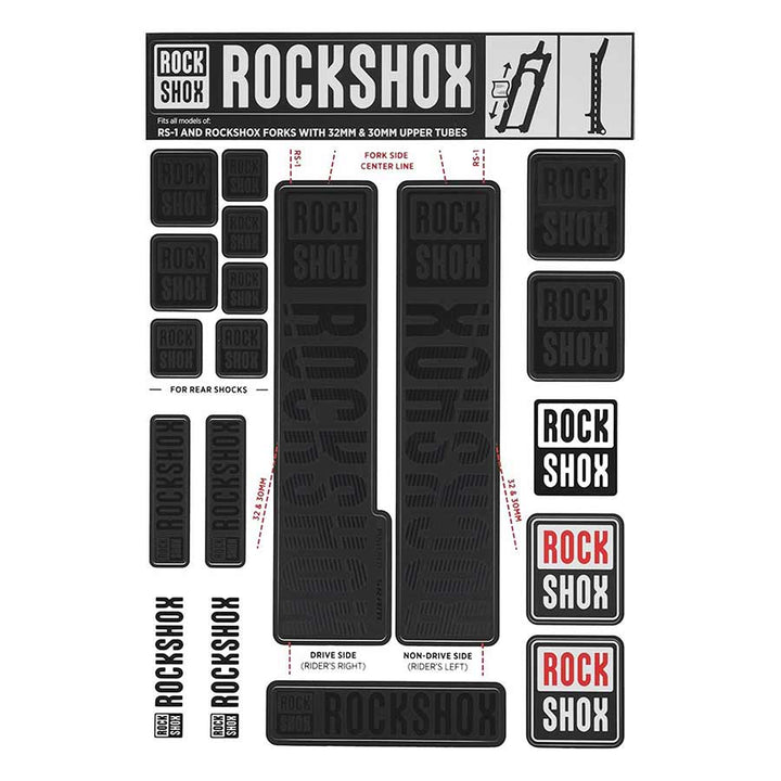 Kit de calcomanías para horquilla RockShox - 30/32 mm/RS1 Stealth Black