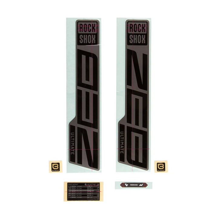 Kit de calcomanías para horquilla RockShox - ZEB Ultimate Flight Attendant 27.5"/29" (lámina plateada mate para negro brillante, 2023)