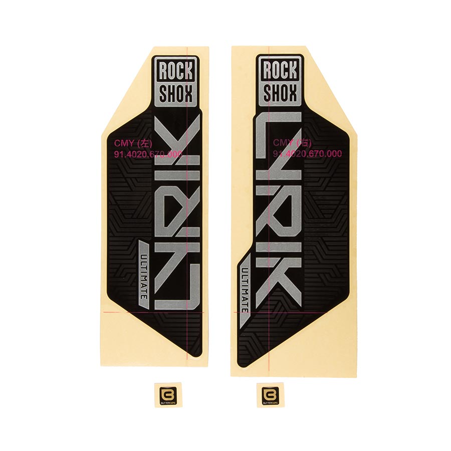 RockShox Fork Decal Kit - Lyrik Ultimate Flight Attendant 27.5&quot;/29&quot; Matte Silver Foil For Gloss BLK 2023+