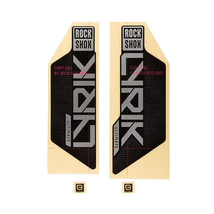 Kit de calcomanías para horquilla RockShox - Lyrik Ultimate Flight Attendant 27.5"/29" (lámina plateada mate para negro brillante, 2023+)