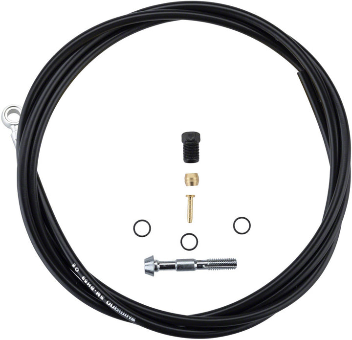 Kit de latiguillos de freno de disco de baja presión Shimano SM-BH59-SB - Conector de pinza banjo plateado normal, 1700 mm, color negro