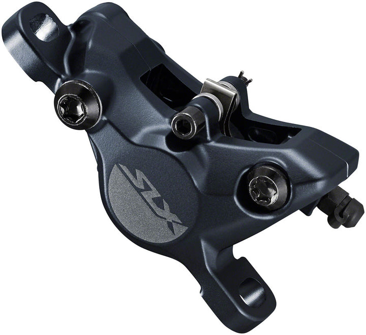 Pinza de freno de disco Shimano SLX BR-M7100 de 2 pistones con montaje posterior y pastillas de metal, aletas negras