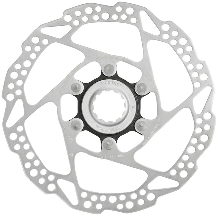 Rotor de freno de disco Shimano SM-RT54-SI - 160 mm con bloqueo central. Solo para pastillas de resina. Anillo de bloqueo con estrías internas.