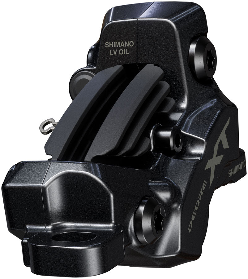 Freno de disco Shimano Deore XT BR-M8220 BL-M8200 Maneta (izquierda/delantera) Montaje en poste Pinza de 4 pistones SM-BH90-SBM Aleta de manguera Pastillas metálicas NEGRO