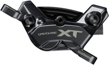 Pinza de freno de disco Shimano Deore XT BR-M8220 Enduro (delantera y trasera, montaje en poste, 4 pistones, incluye pastillas metálicas con aletas P04C-MF)