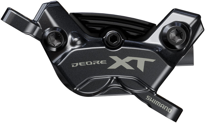 Pinza de freno de disco Shimano Deore XT BR-M8220 Enduro (delantera y trasera, montaje en poste, 4 pistones, incluye pastillas metálicas con aletas P04C-MF)