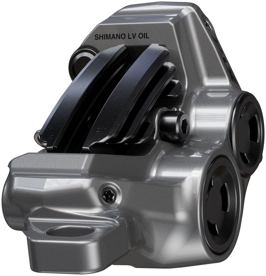 Maneta de freno de disco Shimano XTR M9220 Enduro (derecha/trasera, montaje en poste, pinza de 4 pistones, SM-BH90-SBM, manguera, aletas, pastillas metálicas, gris)