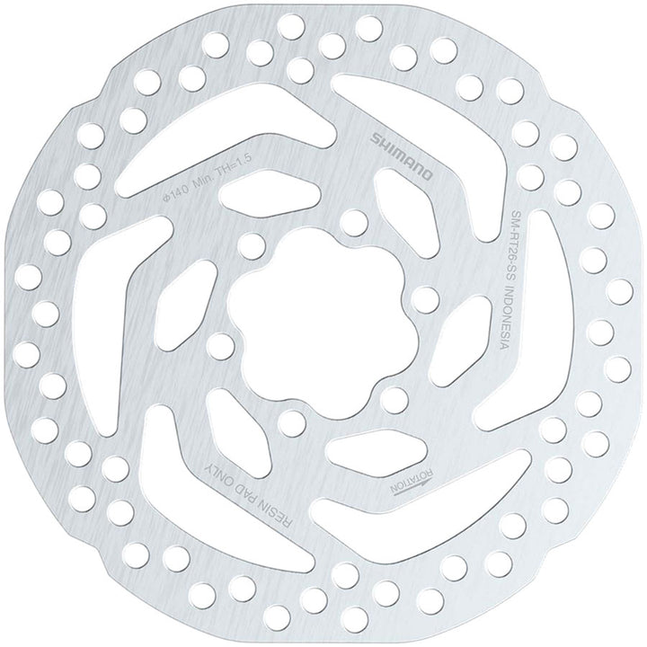 Rotor de freno de disco Shimano SM-RT26 SS (140 mm, 6 pernos incluidos) Solo para pastillas de resina