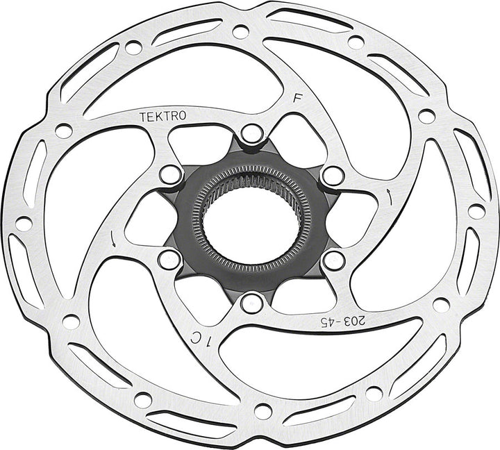 Disco de freno Tektro TR-45 - 203 mm, bloqueo central, 2,3 mm de grosor, plateado