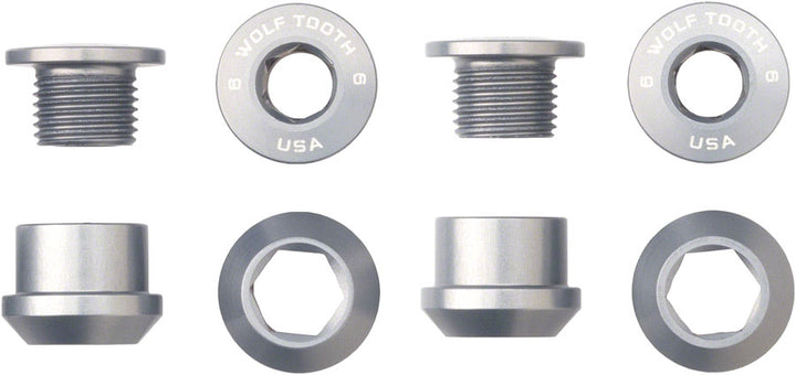 Juego de 1 perno para plato Wolf Tooth - Juego de 4 accesorios hexagonales dobles de 6 mm, color plata bruta