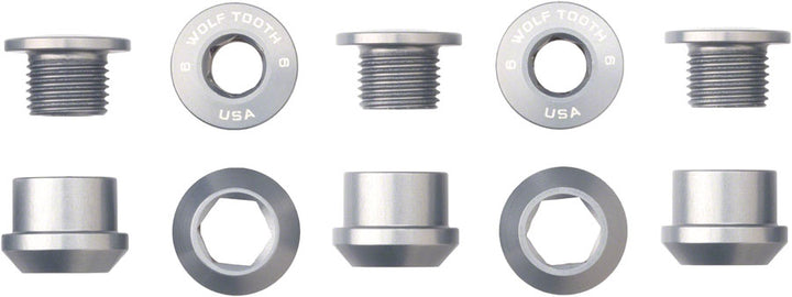 Juego de 1 perno para plato Wolf Tooth - Juego de 5 tornillos hexagonales dobles de 6 mm, plata bruta
