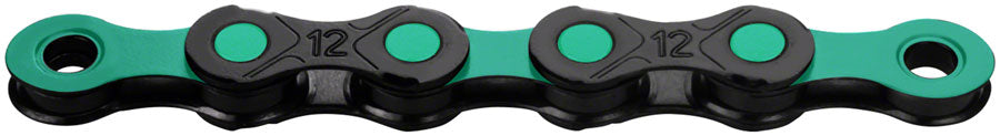 Cadena KMC DLC 12 - 12 velocidades, 126 eslabones, color negro/celeste