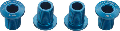 Juego de tornillos para plato Wolf Tooth de 104 x 30 dientes, 10 mm de largo, 4 piezas, color azul
