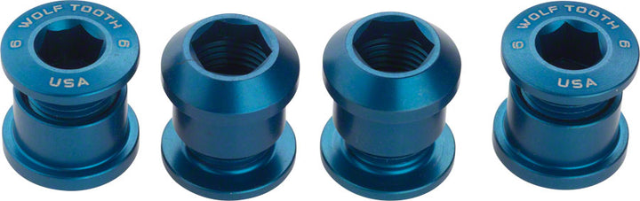Juego de 1 perno para plato Wolf Tooth - Juego de 4 tornillos hexagonales dobles de 6 mm, color azul